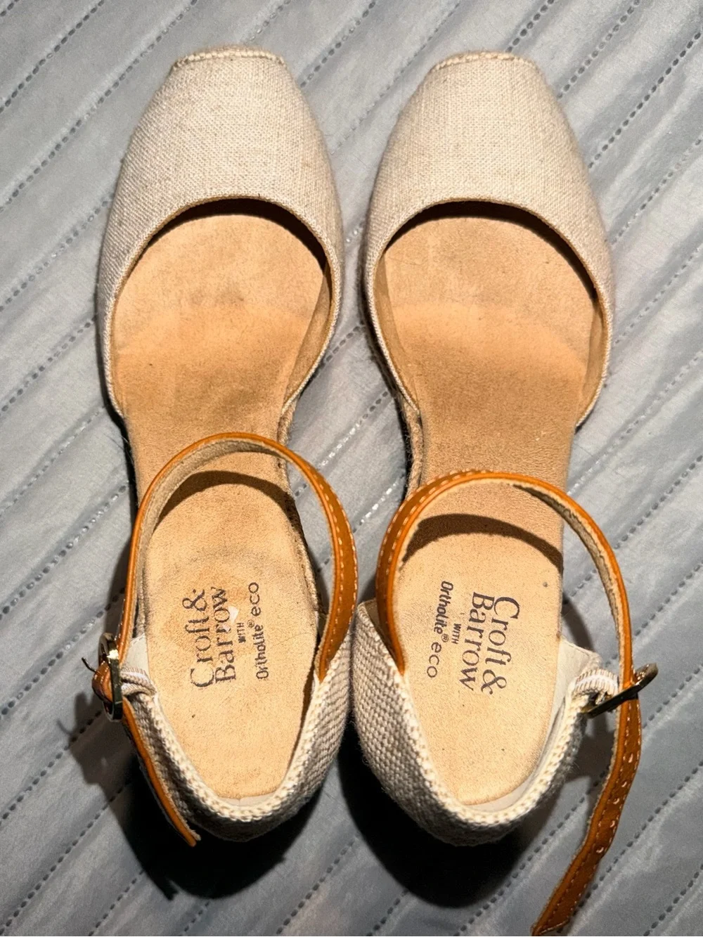 croft & barrow Beige Canvas Ankle-Strap Espadrille Wedges with Tan Straps